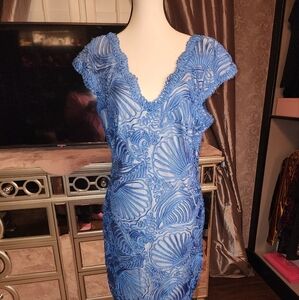 Tadashi Shoji Light Blue Embroidered Dress Size 14